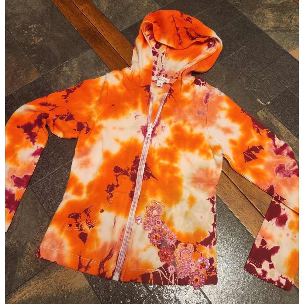 Boutique Tie Die Full Zip Hoodie Tallulah Girls Size 4 Embellished‎ Rhinestones